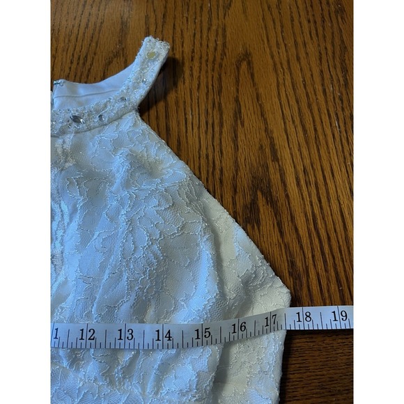 David's Bridal Babydoll Halter White Sequin Dress Sz 14 Lace Dainty Wedding Prom - Picture 11 of 16